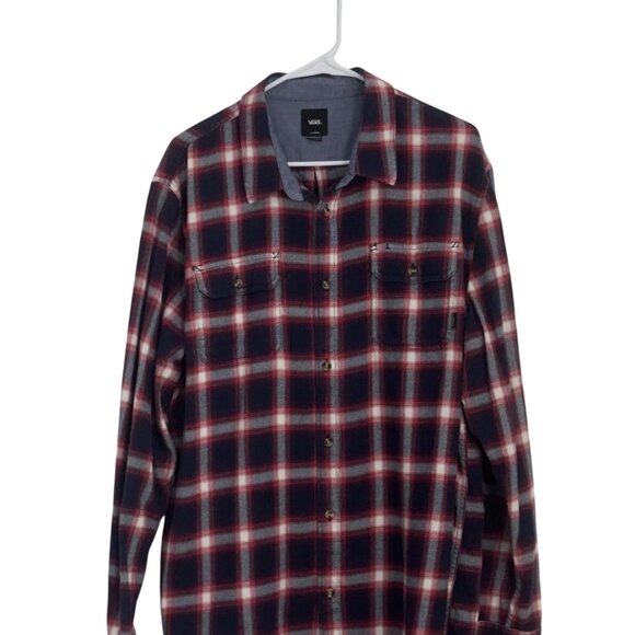 Vans Mens SZ X-Large Classic Fit Red & Navy Plaid Flannel Shirt - Picture 10 of 14